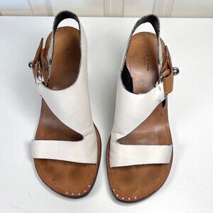 Rag and Bone Leather Slingback Heeled Sandal White and Tan Size 8